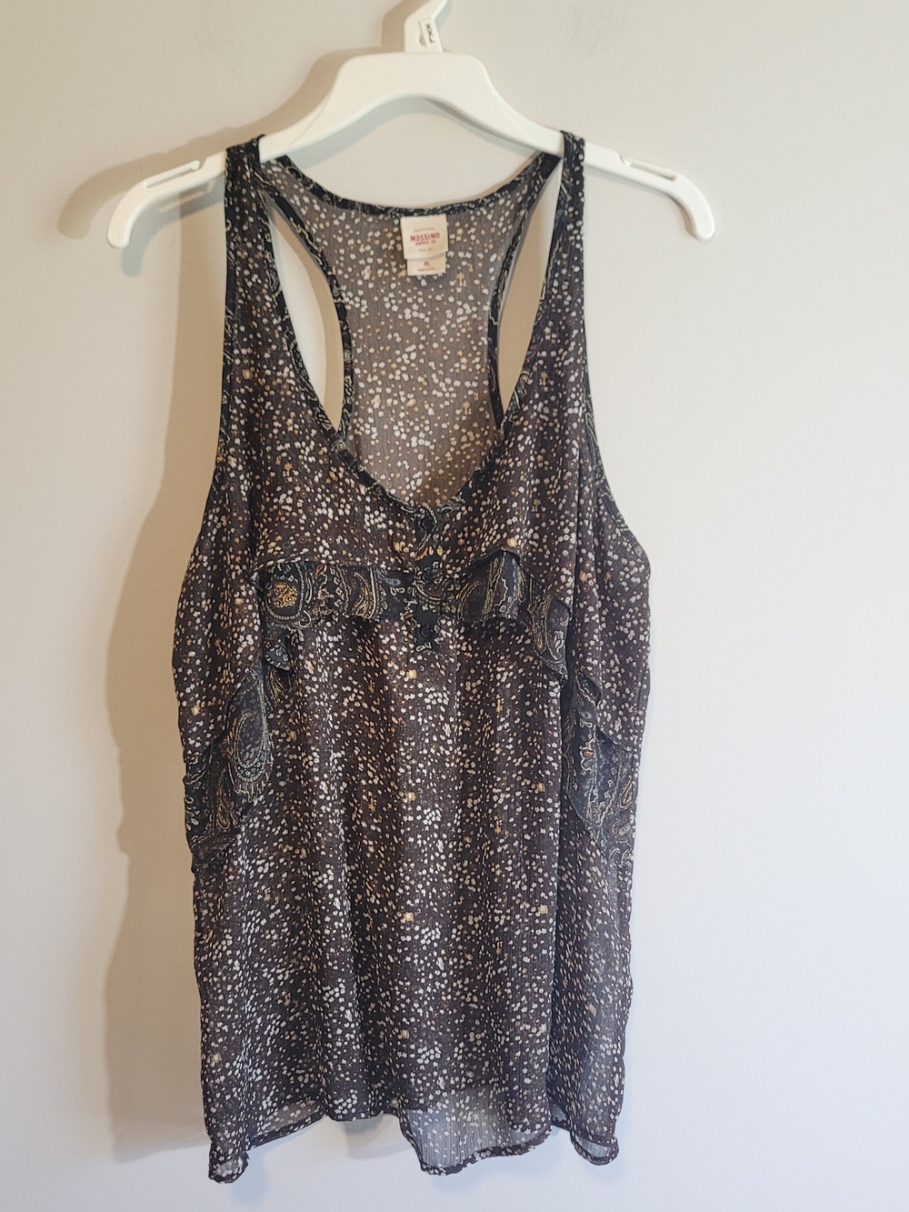Mossimo Sheer Racerback Tank Boho Print Brown XL - Picture 3 of 7